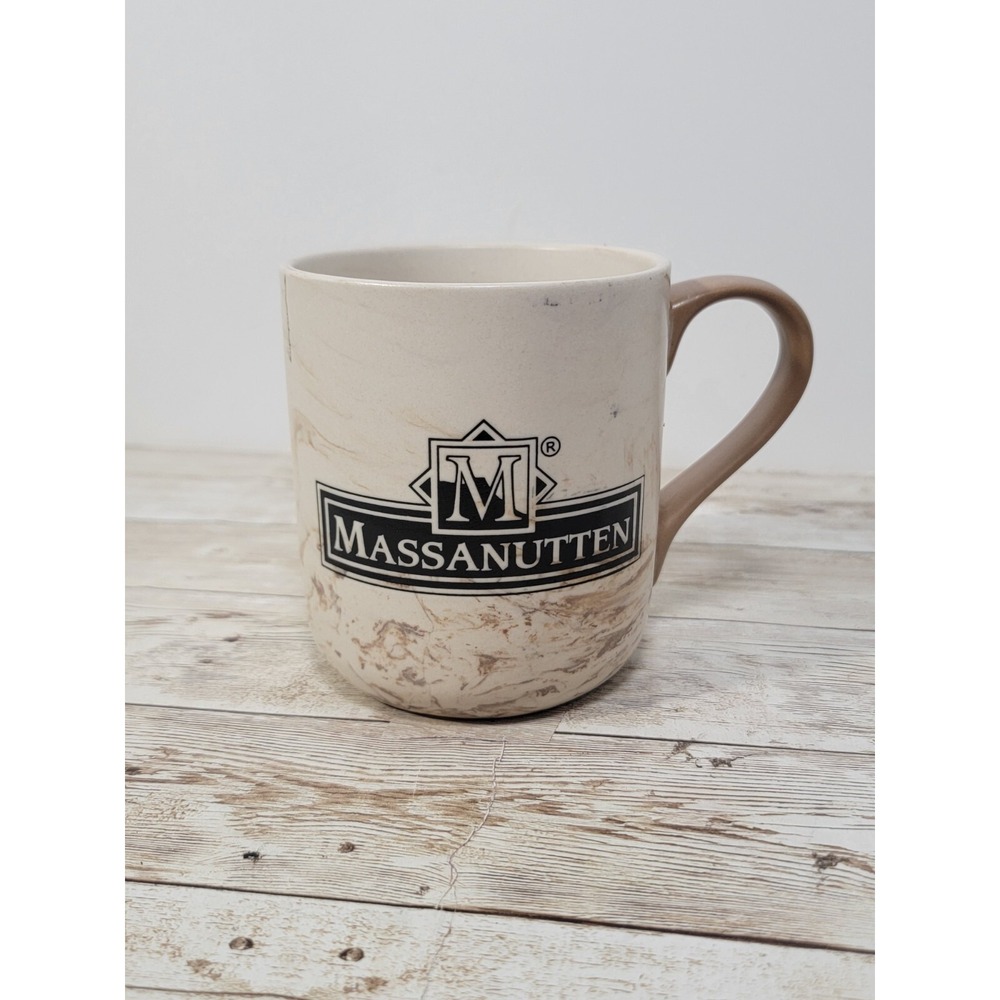 Massanutten Resort Faux Marble Ceramic Mug Cream Brown Tan Matte Glaze 16oz